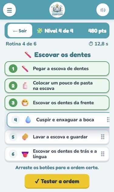 Tela da Rotina Certa com a pilha de passos