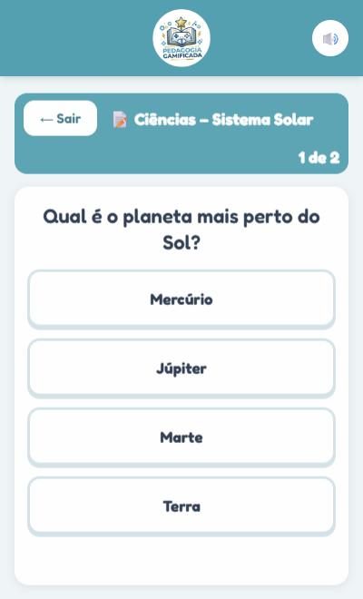 Pergunta do questionário na tela do aluno, com quatro respostas
